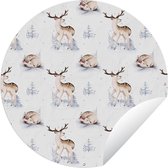 Tuincirkel Winter - Wit - Dieren - Patroon - 90x90 cm - Ronde Tuinposter - Buiten