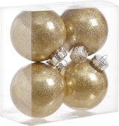 4x stuks kunststof kerstballen met glitter afwerking goud 8 cm - glitter finish - Kerstversiering/boomversiering