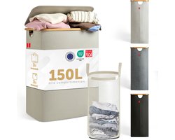 Blumtal Wasmand 150L - Wasmand met 3 uitneembare waszakkken - Wasmand met 3 vakken - Smalle wasmand - Flesverzamelaar - Wasmand met deksel - Beige