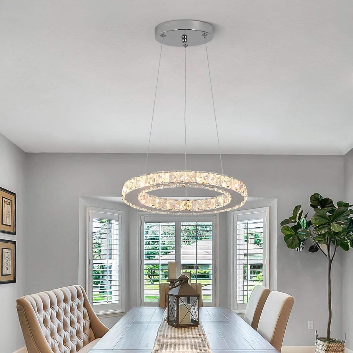 Moderne Kristallen Kroonluchter Gouden Hanglamp, Ronde Kristallen Licht Hanglamp, voor Woonkamer, Eetkamer, Slaapkamer, Restaurant, E14 x 8, 60 cm