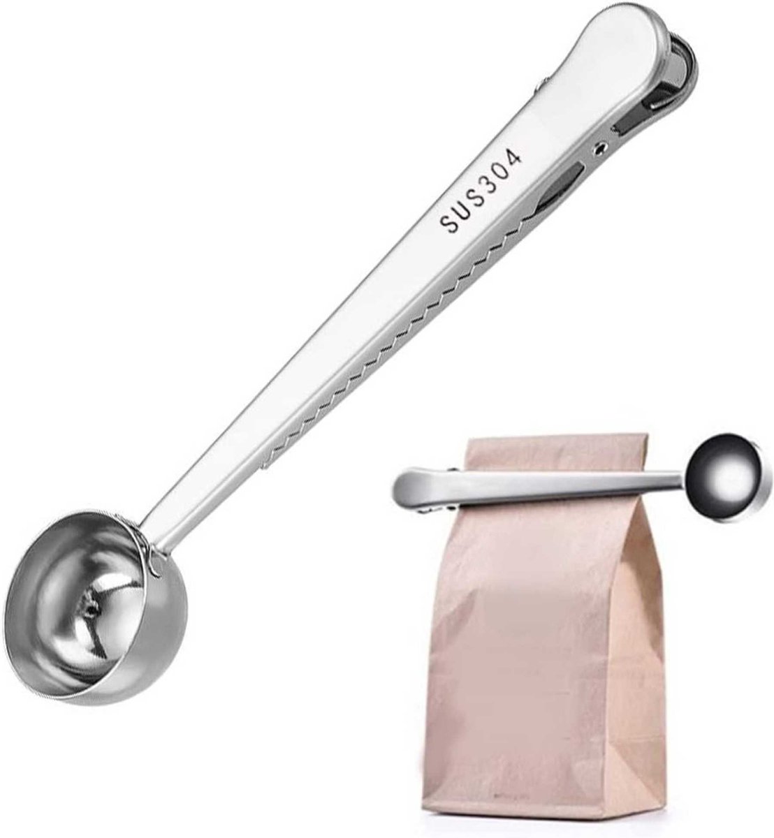 Hoogwaardige Koffieschep met Zakclip Roestvrij Staal Multifunctionele Koffie Maatlepel 1 Eetlepel voor Nauwkeurige Dosering en Langdurige Versheid van Koffie en Andere Ingrediënten Essentieel Keukenaccessoire voor Elke Koffieliefhebber