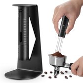 koffieroerder met roestvrijstalen naalden, 0,3 mm, aluminium Wdt Tool espresso, koffiedistributeur, cadeau voor barista's (zwart met standaard)