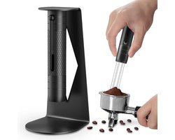 koffieroerder met roestvrijstalen naalden, 0,3 mm, aluminium Wdt Tool espresso, koffiedistributeur, cadeau voor barista's (zwart met standaard)
