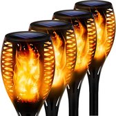 Zonne-vlam Tuinlampen Set - Waterdicht - Zonne-energie - Automatisch - Sfeervolle Verlichting - Buitenverlichting - Warm zwart