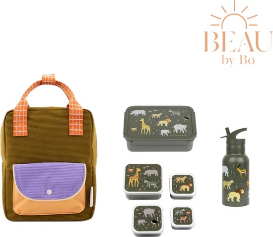 BEAU by Bo Sticky Lemon rugzak small + A Little Lovely Company back to school set Savanne