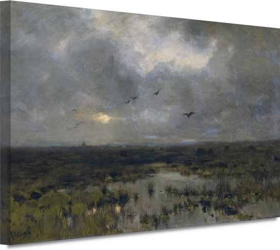 Het moeras - Anton Mauve portret - Moeras portret - Canvas schilderij Landschap - Muurdecoratie klassiek - Canvas schilderij woonkamer - Slaapkamer decoratie 70x50 cm