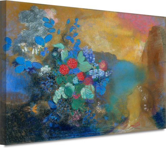 Ophelia tussen de bloemen - Odilon Redon wanddecoratie - Vlinder portret - Schilderij op canvas Dieren - Modern schilderij - Schilderijen op canvas - Woonkamer accessoires 150x100 cm