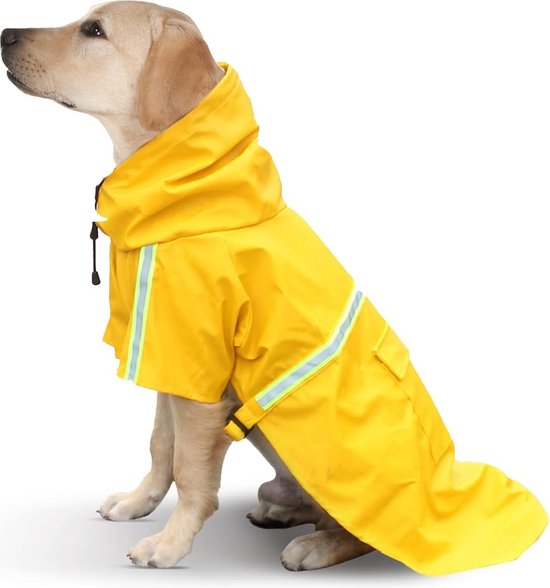 SlowTon Waterdichte hondenregenjas, doorzichtige dubbellaagse regenjas met capuchon voor kleine, middelgrote en grote honden, hondenponcho met reflecterende strepen en opbergtas