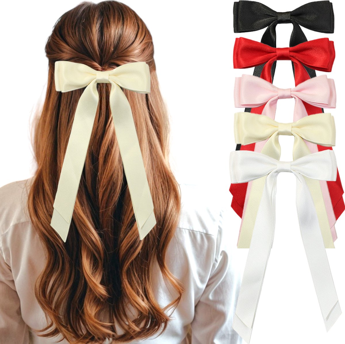 Klikkopers® - Dubbele Haarspeldjes met Dubbele Frans Lint - Haarspeld - Haarstrick - Strik - Satijn - Champagne