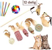 Luxe Kattenspeeltjes Set - 12 Speeltjes - Interactieve Kattenhengel, Kattenspeelgoed & Speelmuisjes - Kitten Speeltjes