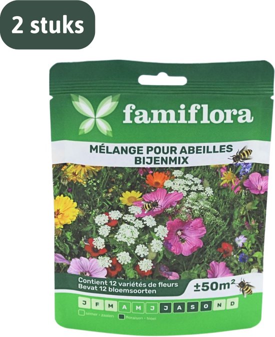 Famiflora bijenmix bloemenzaadjes - 2 zakjes - Biodiversiteit - Voor 100m²