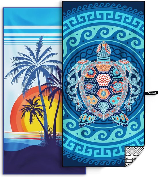 OCOOPA Microvezel strandhanddoek, ultralicht, sneldrogend, zandbestendig, absorberend, zacht en onderhoudsvriendelijk, badhanddoek voor fitness, reizen, strand, zwemmen, yoga, 178 x 80 cm, 2 stuks