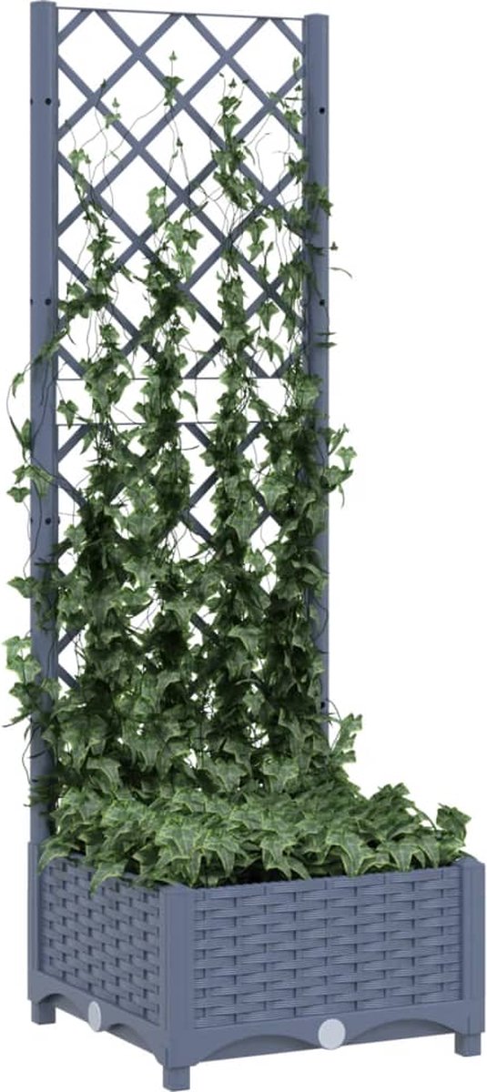 Plantenbak met klimrek - Weerbestendig - Bloembak - Met trellis - Buiten - Polypropyleen- 1 vak - Plantenrek - Vierkant - 18 Liter - Donkergrijs