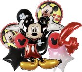 Mickey Mouse - Jomazo - Mickey Mouse folieballonnen met cijfer 4 - Mickey Mouse verjaardag - Kinderverjaardag - Mickey Mouse 4 jaar- Mickey Mouse ballonnen - Mickey mouse ballon - Mickey Mouse ballonnen set - feest versiering - Disney kinderfeest