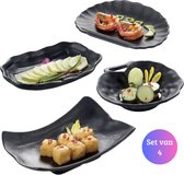 Janse® Sushi servies set van 4 - Sushi schalen zwart - Sushi serveerset - Restaurant serviesset - Cadeau - Keramiek - Sushi borden - Sushi set - Moederdag