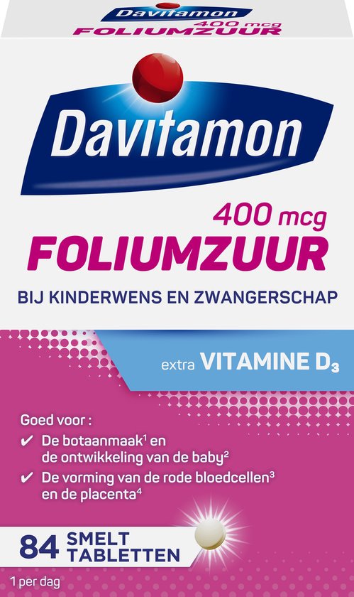 Davitamon Foliumzuur met Vitamine D3 - Voor -en tijdens zwangerschap - Voedingssupplement - 84 stuks