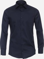 VENTI modern fit overhemd - mouwlengte 7 - twill - blauw - Strijkvriendelijk - Boordmaat: 41