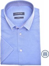 Ledub modern fit overhemd - korte mouw - middenblauw tricot - Strijkvriendelijk - Boordmaat: 43