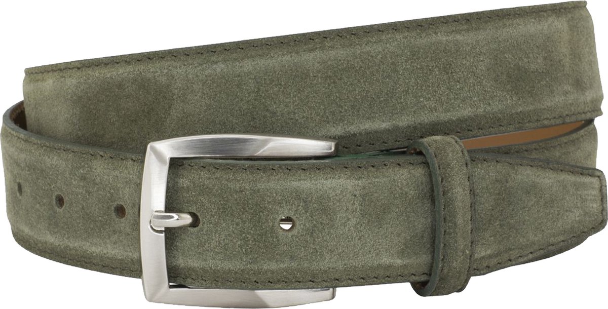 LINDENMANN suede leren heren riem - olijfgroen