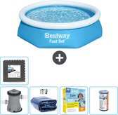 Bestway Rond Opblaasbaar Fast Set Zwembad - 244 x 61 cm - Blauw - Inclusief Pomp Solarzeil - Onderhoudspakket - Filter - Vloertegels