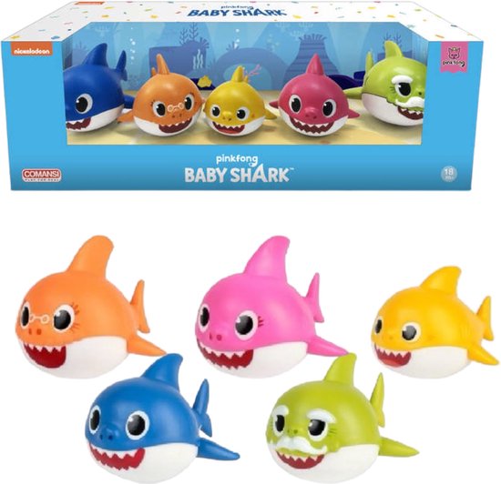 Baby Shark - Comansi speelfiguren set - Baby - Papa - Mama - Opa - Oma - hard plastic - Badspeelgoed - 9 cm in geschenkverpakking
