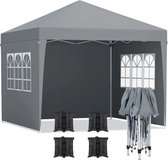 Partytent - Paviljoen - luifel tent met zijwanden - tuintent opvouwbaar - easy up - tent 3 x 3 m - waterdicht - kleur grijs