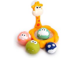 Basketbalspel voor in (Zwem) Bad - Tachan - Giraffe - Spel met Zuignappen en 4 Squeeze Ballen - Basketbal Werpspel met Netje - Ook voor Zwembad