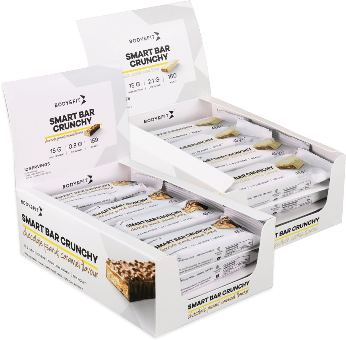 Goedkoopste Body & Fit - Smart Bar Crunchy Eiwitreep White Chocolate & Cookie Chocolate Peanut Caramel - Protein Bar - Eiwitrepen (2x12 box