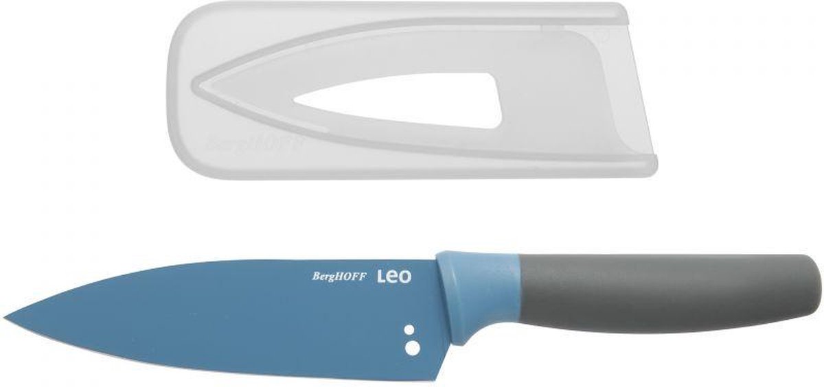 LEO Klein koksmes met kruidenstripper blauw 14 cm met beschermhoes - Blue -