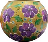 Vase boule design peint à la main doré avec fleurs violettes