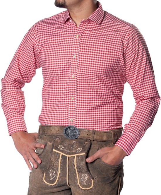 Foto: Tannhauser leopold oktoberfest blouse oktoberfest heren carnavalskleding heren voor bij lederhosen man lange mouw rood 70 katoen30 viscose maat l