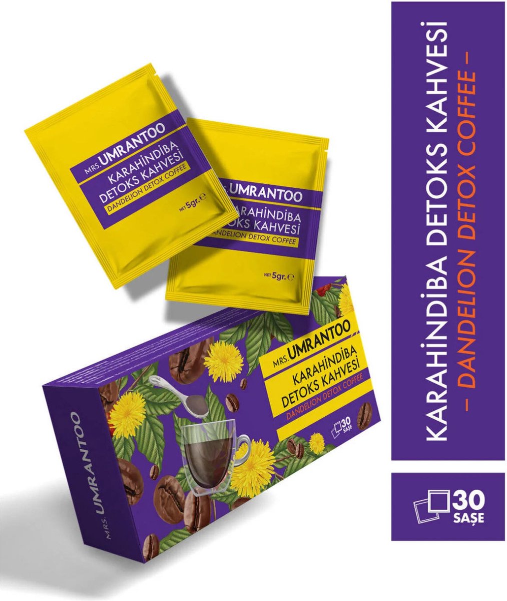 Goedkoopste MRS. UMRANTOO Kara Hindiba Detox Kahve, Cichorei Afslank koffie, Dandelion Detox Coffee 30 zakjes 1 Maand gebruik forx5