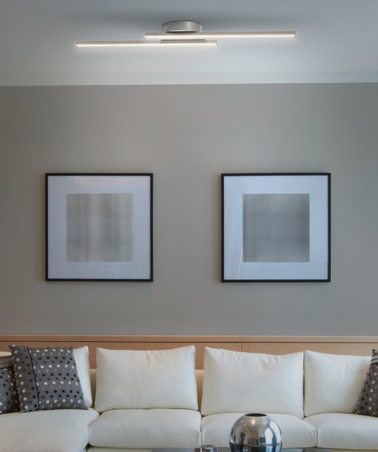 Plafonnier LED Trango 2 Flammes Design 3158 *DROIT* moderne & chic en deux bras lumineux décalés parallèles - Bandes de plafonnier - Plafonnier 2x module LED 5 Watt avec 450 lumens chacun 3000K blanc chaud en nickel mat & chrome