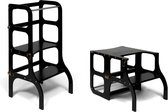 Ette Tete Step 'n Sit - Leertoren - Zwart met messing clips - Inklapbaar tot tafel en stoel - Learning Tower - Montessori inspired - Keukentrap - Keukenhulp - Leerstoel - Veilig -Duurzaam