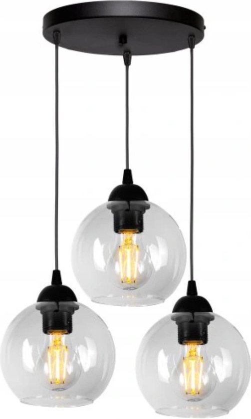 Lampe suspendue Industrielle pour Salle à manger, Chambre, Salon - Série Glass - Lampe globe 3 lumières sans source lumineuse - Transparent - 3 Ampoules