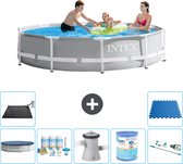 Intex Rond Prism Frame Zwembad - 305 x 76 cm - Grijs - Inclusief Afdekzeil - Onderhoudspakket - Zwembadfilterpomp - Filter - Stofzuiger - Solar Mat - Vloertegels