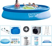 Intex Rond Opblaasbaar Easy Set Zwembad - 396 x 84 cm - Blauw - Inclusief Solarzeil - Onderhoudspakket - Zwembadfilterpomp - Filter - Grondzeil - Stofzuiger - Ladder - Voetenbad - Warmtepomp