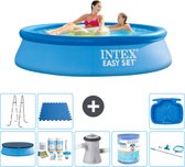 Intex Rond Opblaasbaar Easy Set Zwembad - 244 x 61 cm - Blauw - Inclusief Afdekzeil - Onderhoudspakket - Zwembadfilterpomp - Filter - Schoonmaakset - Ladder - Voetenbad - Vloertegels