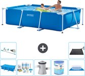 Intex Rechthoekig Frame Zwembad - 260 x 160 x 65 cm - Blauw - Inclusief Solarzeil - Onderhoudspakket - Zwembadfilterpomp - Filter - Grondzeil - Stofzuiger - Solar Mat