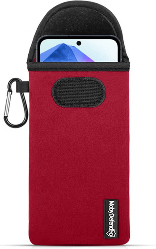 Hoesje voor Samsung Galaxy A55 - MobyDefend Neopreen Pouch Met Karabijnhaak - Insteekhoesje - Riemlus Hoesje - Rood - GSM Hoesje - Telefoonhoesje Geschikt Voor Samsung Galaxy A55