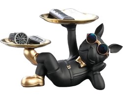 Franse Bulldog Beeld - Sleutelbakje - Sieraden Bakje - Kaarsenstandaard - Oranje - Goud - Decoratie - Incl. Zonnebril