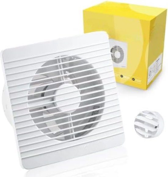 Badkamerventilator met vochtsensor - Badkamer ventilator met vochtsensor - Afzuiging badkamer - Afzuiging badkamer ventilatie - 15,8 x 15,5 x 11,2 cm - Wit/timer