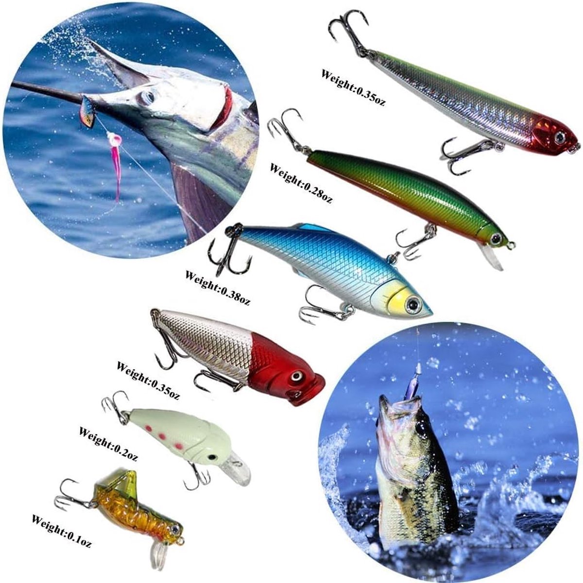 Kit Leurres De Pêche 48 Pièces - Appâts Articulés, Crankbaits, Hameçons - Pour Mer Et Eau Douce