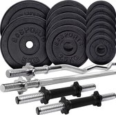 Ensemble d'haltères ScSPORTS® 45 kg avec haltère, barre SZ, 2 haltères courts et plaques de poids en fonte