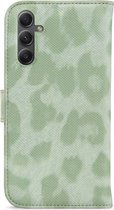 My Style Telefoonhoesje geschikt voor Samsung Galaxy A34 Hoesje | My Style Flex Wallet Bookcase Portemonnee | Pasjeshouder voor 3 Pasjes | Telefoonhoesje voor Pinpas / OV Kaart / Rijbewijs - Green Leopard | Groen