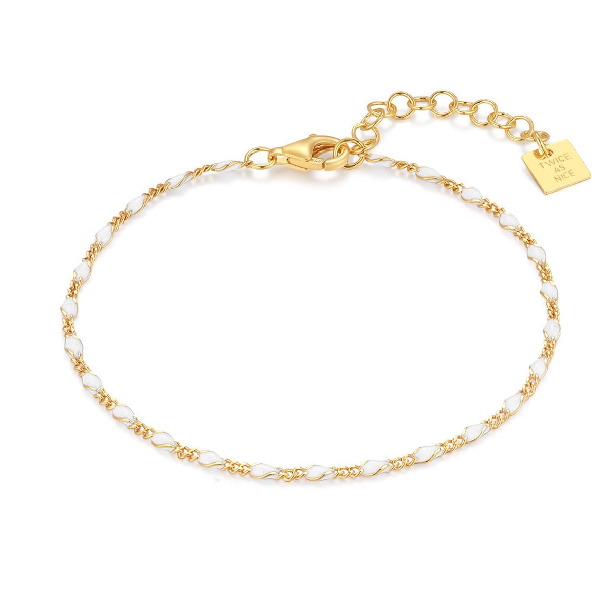 Twice As Nice Armband in 18kt verguld zilver, wit email 16cm+3cm