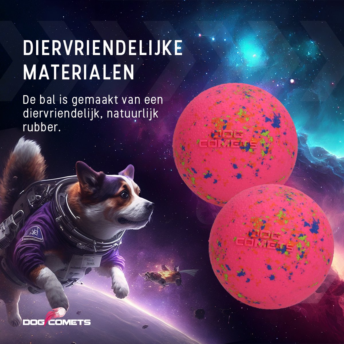Dog Comets Ball Stardust Ø 6 cm - Rubberen Hondenbal - Hondenspeelgoed - Stuiterend en Drijvend honden speelgoed - Roze - 2 Stuks thumbnail 5