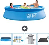 Intex Rond Opblaasbaar Easy Set Zwembad - 305 x 76 cm - Blauw - Inclusief Afdekzeil - Onderhoudspakket - Zwembadfilterpomp - Solar Mat