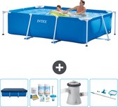 Intex Rechthoekig Frame Zwembad - 260 x 160 x 65 cm - Blauw - Inclusief Afdekzeil - Onderhoudspakket - Zwembadfilterpomp - Schoonmaakset