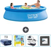 Intex Rond Opblaasbaar Easy Set Zwembad - 305 x 76 cm - Blauw - Inclusief Solarzeil - Onderhoudspakket - Zwembadfilterpomp - Vloertegels